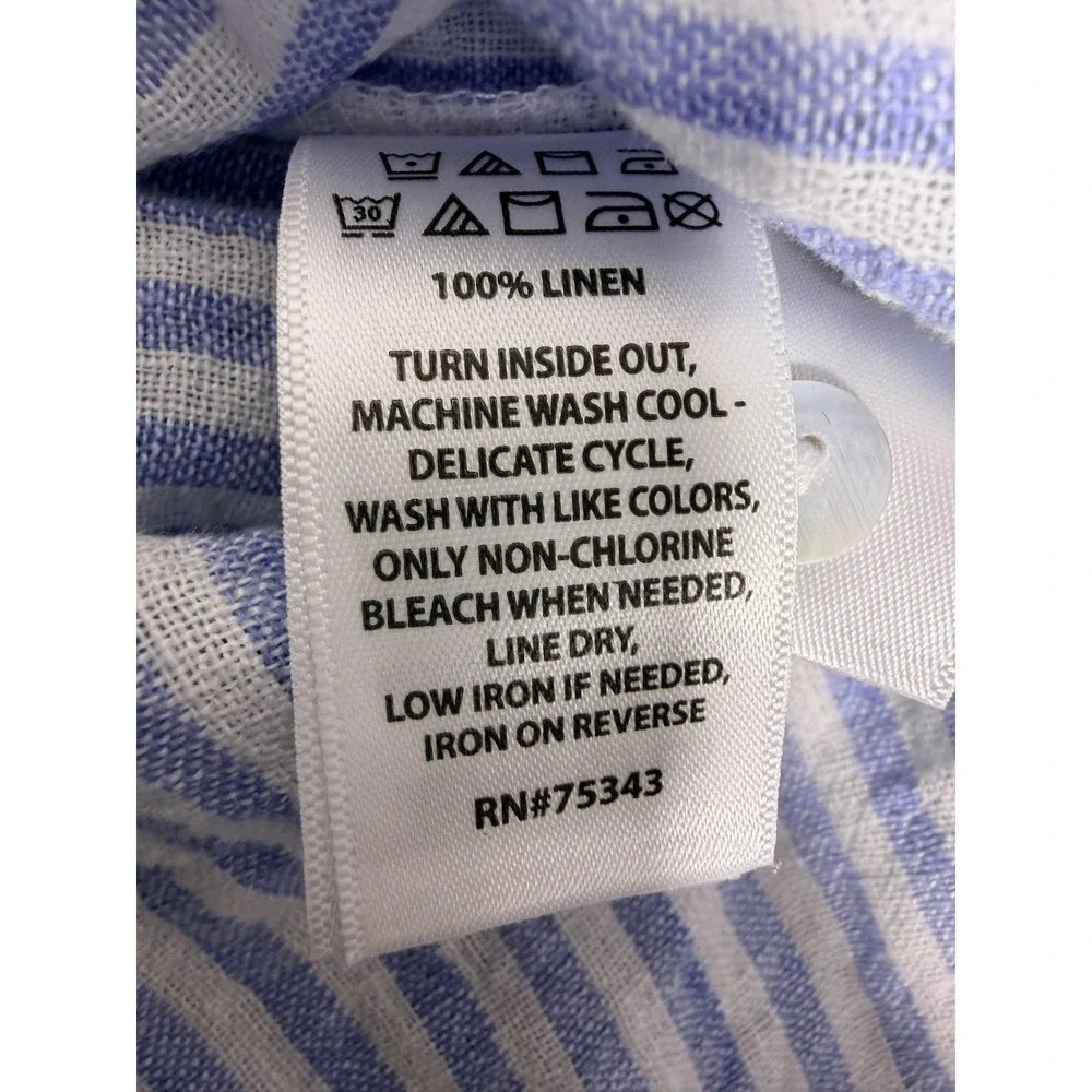Nicole Miller New‎ York Shirt Womens Small Blue White Stripe Linen Button Top - Picture 7 of 8
